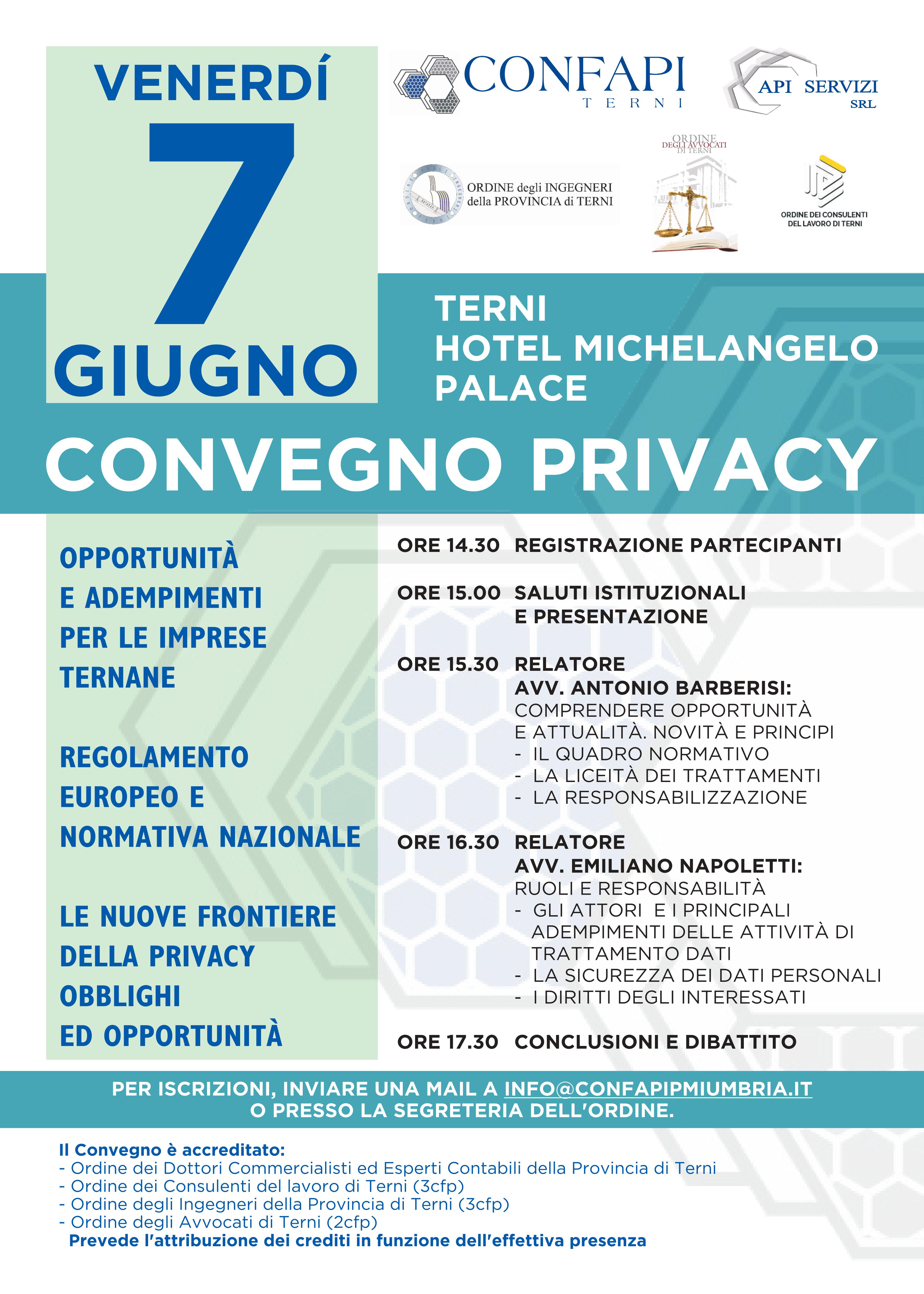 Convegno Privacy: organizzato da Confapi Terni in collaborazione con gli ordini professionali