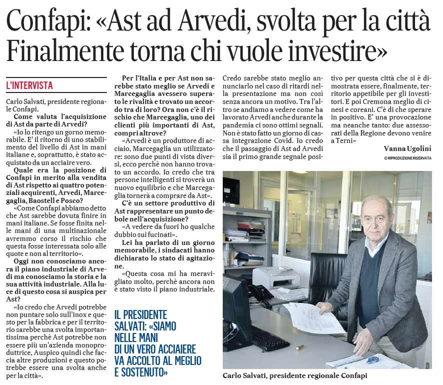 Ast-Arvedi, l'intervento di Carlo Salvati (Confapi)